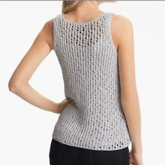 NWT Eileen Fisher Silver Sequin Chainmail Mesh Tank. Size PL. - Picture 2 of 6